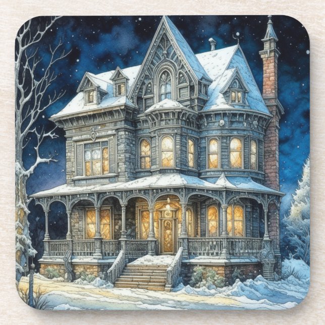 Dessous-de-verre Jolie maison de Noël éclairée (Devant)