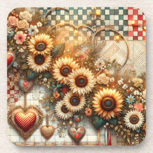 Dessous-de-verre Jolie Patchwork De Campagne Avec Tournesols