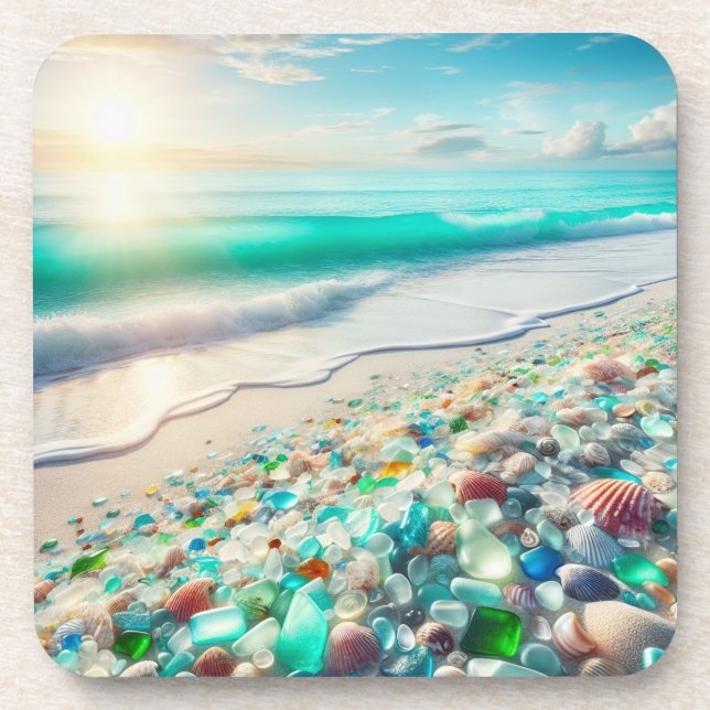 Dessous-de-verre Jolie plage Ocean avec verre de mer (Devant)