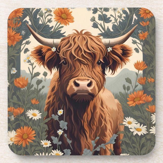 Dessous-de-verre Jolie vache Vintage Highland (Devant)