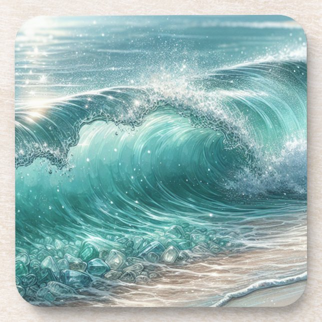 Dessous-de-verre Jolie vague bleue avec étincelles (Devant)