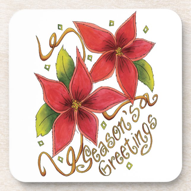 Dessous-de-verre Jolies Bonnes Fêtes de Noël avec Poinsettias (Devant)