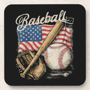 Dessous-de-verre Joueur de baseball américain Drapeau Bat Fan Catch