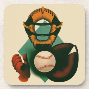 Dessous-de-verre Joueur de baseball vintage, receveur avec gant