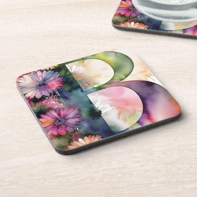 Dessous-de-verre Joyau Monogramme personnalisé Tone Aquarelle Flora (Côté gauche)