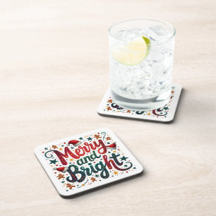 Dessous-de-verre Joyeuse et brillante couleur Festif Typographie ré