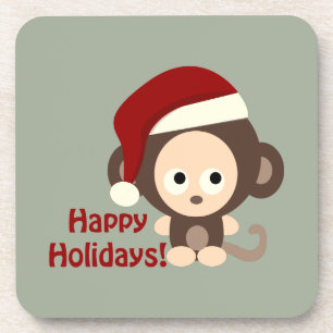 Dessous-de-verre Joyeuses fêtes ! Cute singe Père Noël