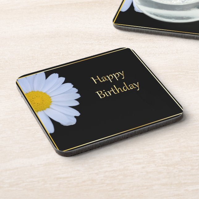 Dessous-de-verre Joyeux anniversaire avec Fleur blanche et Bkgrd no (Côté gauche)