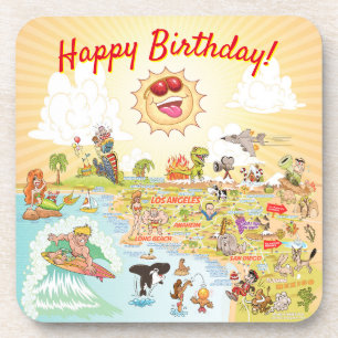 Dessous-de-verre Joyeux Anniversaire Cartoon California Plastic Des