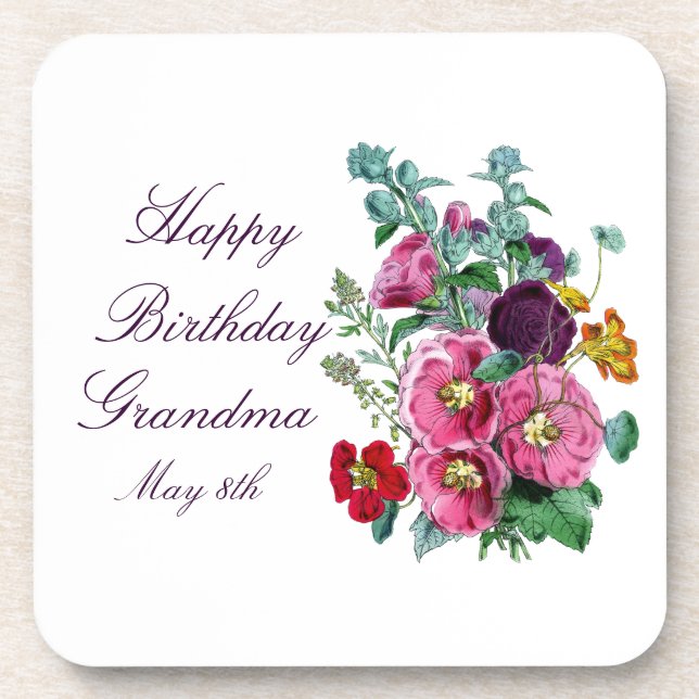 Dessous-de-verre Joyeux anniversaire Hollyhocks (Devant)