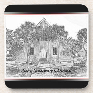 Dessous-de-verre Joyeux croquis de l'église Bluffton de Noël dans l