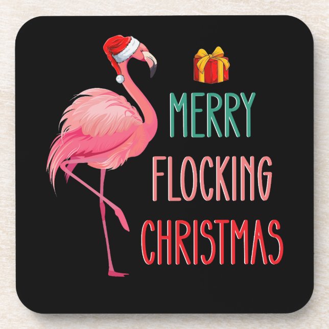 Dessous-de-verre Joyeux flocage Noël Funny Flamant rose Vacances (Devant)