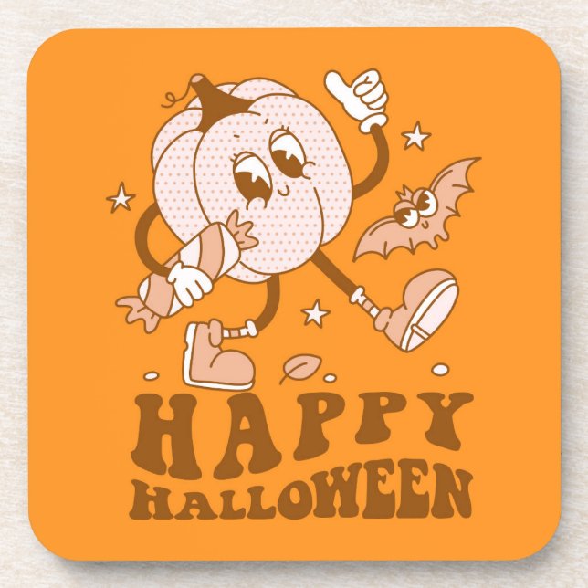 Dessous-de-verre Joyeux Halloween| Citrouille de points de Polka ré (Devant)