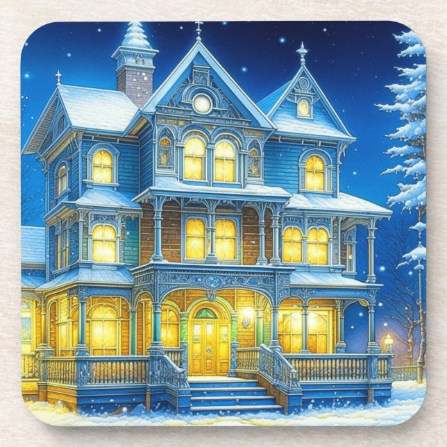 Dessous-de-verre Joyeux Noël Pretty Blue Maison de Noël (Devant)