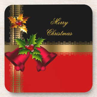 Dessous-de-verre Joyeux Noël Vacances Rouge Cloches Noir Or