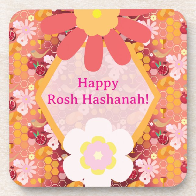 Dessous-de-verre Joyeux Rosh Hashanah Juif Nouvel An Modèle Floral (Devant)