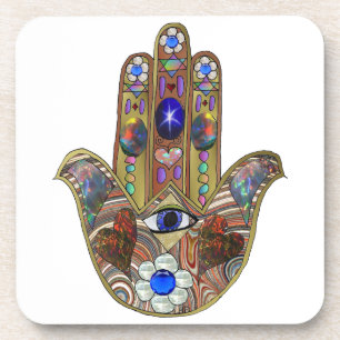 Dessous-de-verre Judaica Hamsa Coeurs Fleurs Opal Art Imprimer