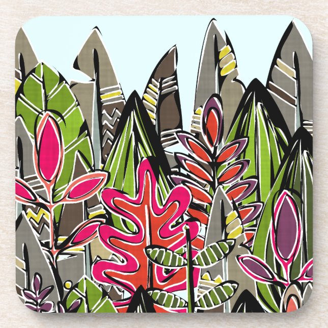 Dessous-de-verre jungle de feuilles et de plumes (Devant)