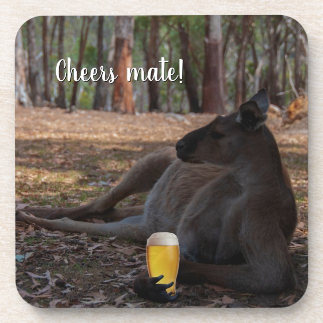 Dessous-de-verre Kangaroo Relaxer avec la bière Australie Drôle (Devant)
