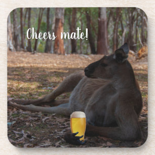 Dessous-de-verre Kangaroo Relaxing with Beer Australia Funny