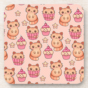 Dessous-de-verre Kawaii Cute Cats and Cupcakes Motif rose