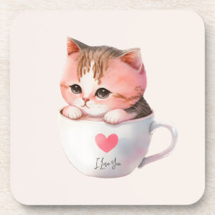 Dessous-de-verre Kawaii Cute Striped Pink Chibi Cat