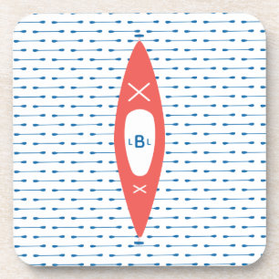 Dessous-de-verre Kayak Personnalisé Monogramme Corail Bleu