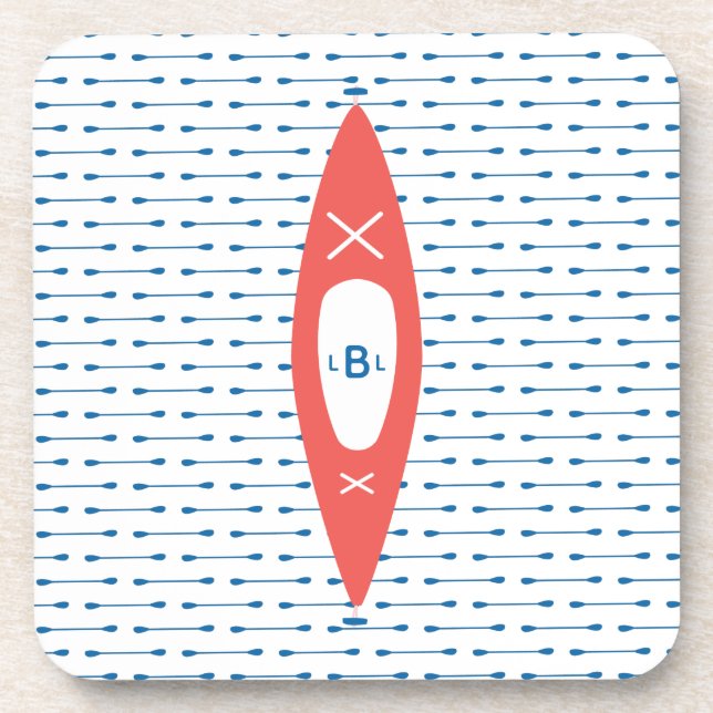 Dessous-de-verre Kayak Personnalisé Monogramme Corail Bleu (Devant)