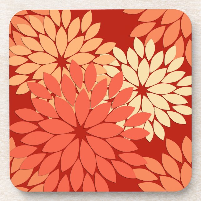 Dessous-de-verre Kimono Floral Moderne Impression, Mandarin Orange  (Devant)