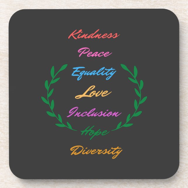 Dessous-de-verre Kindness Peace Equality Love Inclusion Hope Divers (Devant)