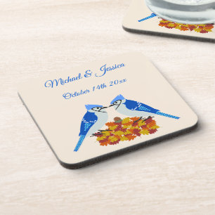 Dessous-de-verre Kissing Blue Jays Mariage de automne personnalisé