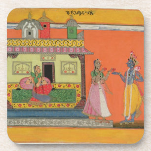 Dessous-de-verre Krishna arrivant à la maison de Radha,