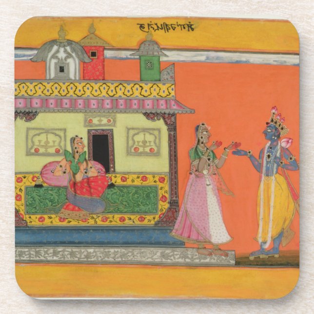 Dessous-de-verre Krishna arrivant à la maison de Radha, (Devant)