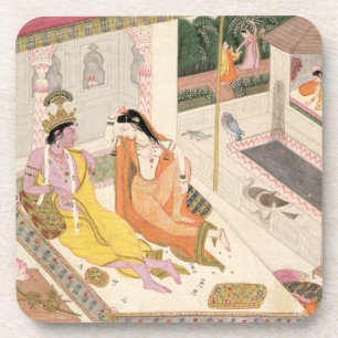 Dessous-de-verre Krishna et Radha sur un lit dans un palais de