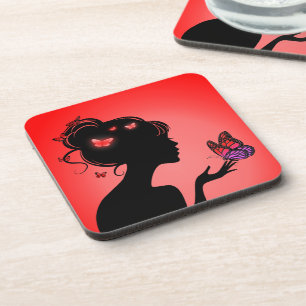 Dessous-de-verre La femme papillons rouges