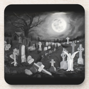 Dessous-de-verre La nuit sur le cimetière - Angel avec Diable