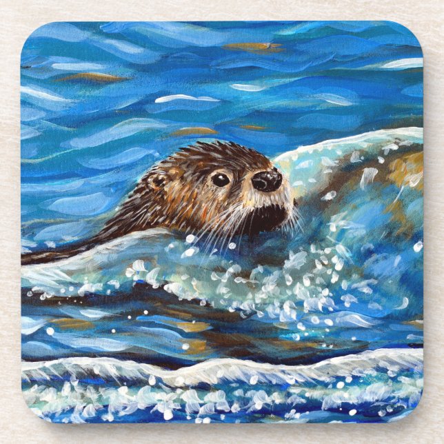 Dessous-de-verre La Otter dans la peinture de la mer (Devant)
