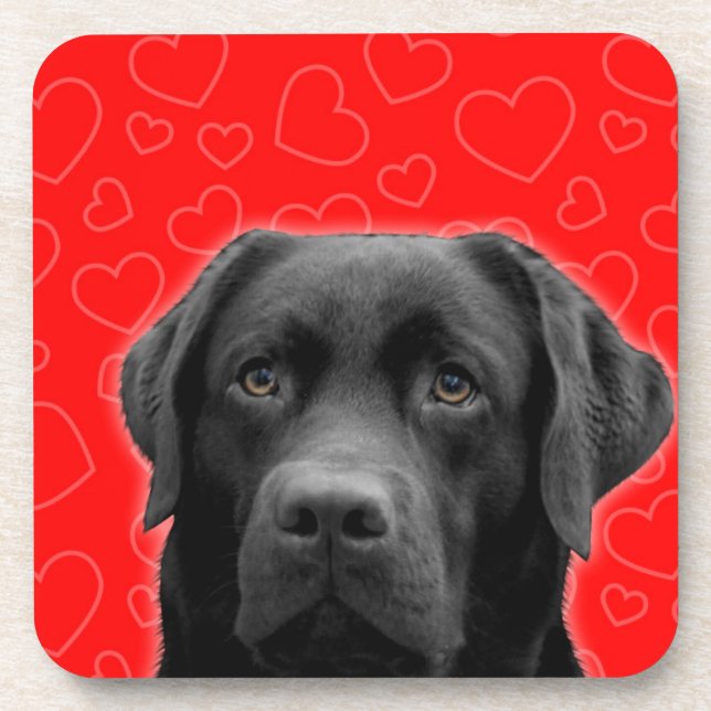 Dessous-de-verre Labrador noir avec Coeurs rouges (Devant)