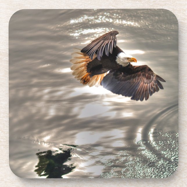 Dessous-de-verre L'aigle à tête blanche américain survole l'océan (Devant)
