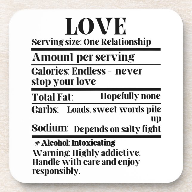 Dessous-de-verre L'amour - Faits nutritionnels.w (Devant)