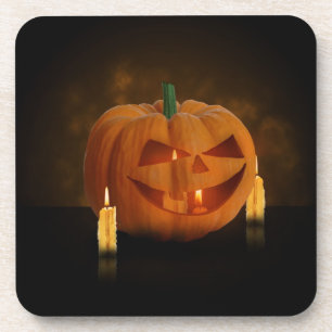Dessous-de-verre Lanterne Citrouille d'Halloween avec bougies