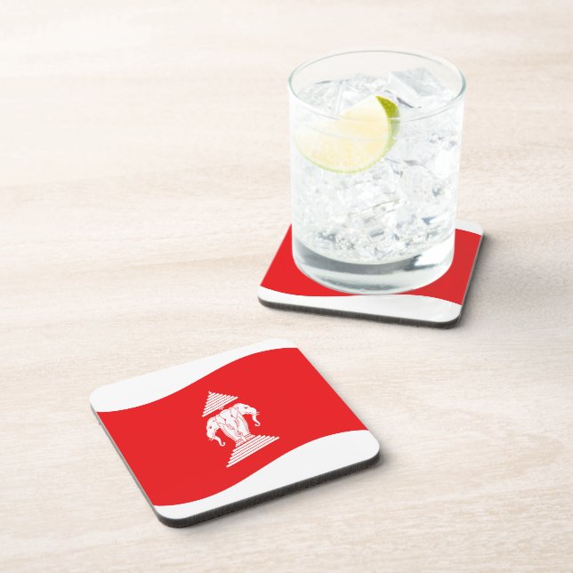 Dessous-de-verre Lao Erawan Trois Chefs D'Éléphant Drapeau Vague (Côté Droit)