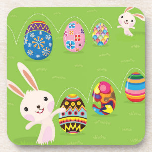 Dessous-de-verre Lapin de Pâques espiègle avec les oeufs peints