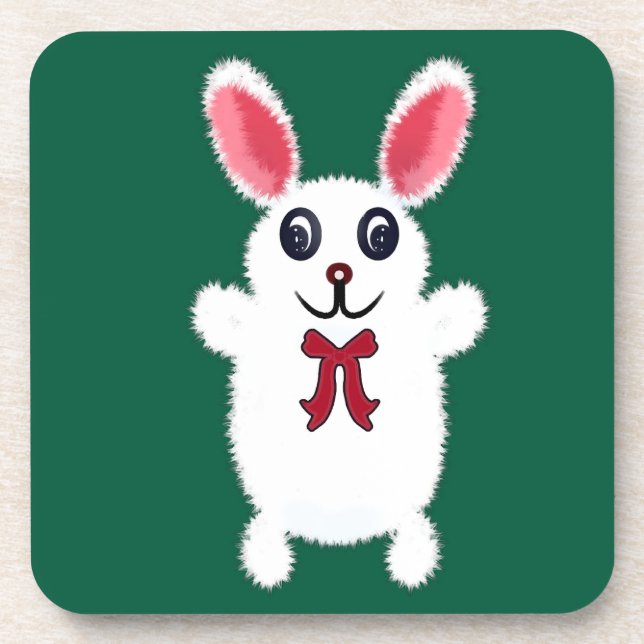 Dessous-de-verre Lapin de Pâques Mignon, Doux et Blanc avec un Nœud (Devant)