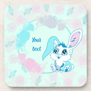 Dessous-de-verre Lapin Personnalisé Mignon Bleu Kawaii