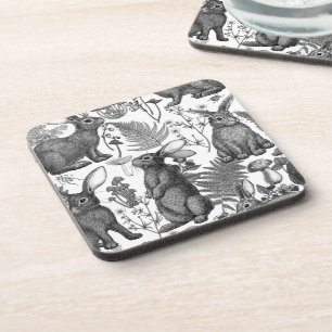 Dessous-de-verre Lapins et flore boisée2 Beverage Coaster