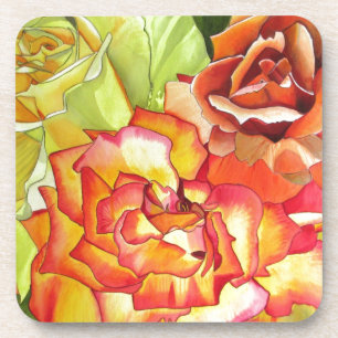Dessous-de-verre L'art de l'aquarelle aux roses orange et jaune