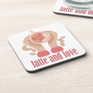 Dessous-de-verre Latte et coupe d'amour, mains et citation de café