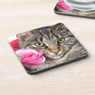 Dessous-de-verre Le chat tigré mignon avec s'est levé