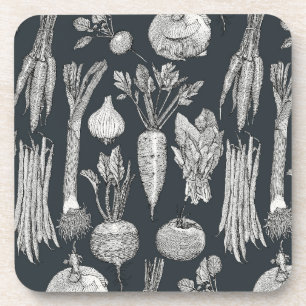 Dessous-de-verre légumes de marché de fermier noir métal arme